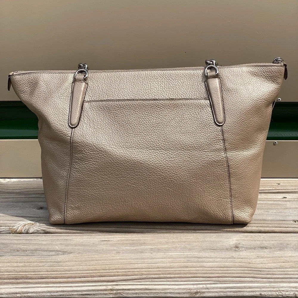 Coach Ava Chain Tote Platinum Metallic Pebbled Leather Shoulder Bag F58688